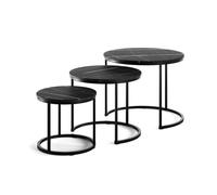 Vicco Ensemble Table Basse Montreal, Marbre Noir, 55x55cm 3 pièces, Pliable pour Un Gain de Place et combinable de manière Polyvalente