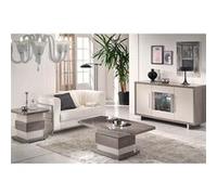 Ensemble Table Basse + Table d'Appoint + Buffet 3P Led Gris Metallisé et Mat - AUXANE -