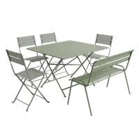 Ensemble Table Cargo + Chaises Latitude et banc FERMOB Monceau 6 personnes - Cactus / Romarin