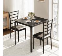 Ensemble table carrée 2 personnes noir 29 1x29 1po 2 chaises compact petit espace cuisine appartement coin petit-déjeuner