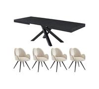 Vente-unique - Ensemble Table CATONAV + 4 chaises GULSUN - Noir et Beige