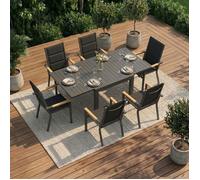 Ensemble Table Chaise de Jardin en Aluminium- Homall -Salon de jardin 6 places-6 chaises empilables et 1 table extensible-Gris