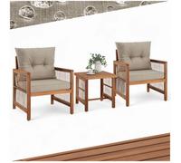 Ensemble table chaise de jardin - TECTAKE - Ensemble lounge EIVSSA polyrotin au design en corde et en bois d'acacia - Marron naturel