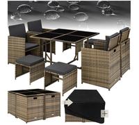Salon de jardin BILBAO 8 places avec housse de protection - marron naturel