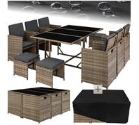 Salon de jardin MALAGA 10 places avec housse de protection - marron naturel