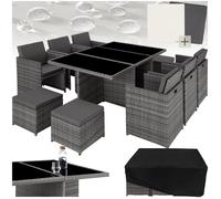 Ensemble de salon en rotin et aluminium New York 6+4+1 avec housse de protection - gris