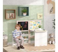 AIYAPLAY Table enfant avec chaise, ensemble table chaise enfants 3 en 1 avec chevalet pliable, table activités et jeux avec chaise - étagères de rangement, rouleau de papier - 3 à 8 ans, blanc