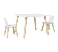 Ensemble table chaises enfant design lapin scandinave bois pin MDF blanc G