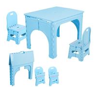 Ensemble Table & Chaises Pliantes Enfants, Bureau Activité Portable | Plastique PP durable, pliable pour rangement facile, idéal jeux intérieur et extérieur Bleu