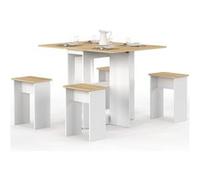 IDMarket - Ensemble Table Console Pliable EDI 2-4 Personnes Bois Blanc et Plateau façon hêtre avec 4 tabourets