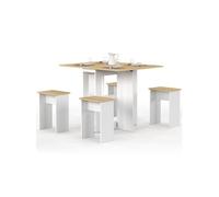 Ensemble table console pliable EDI 2-4 personnes bois blanc et plateau façon hêtre avec 4 tabourets