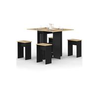 Ensemble table console pliable EDI 2-4 personnes bois noir et plateau façon hêtre avec 4 tabourets