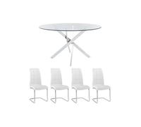 Ensemble table COSIMA + 4 chaises NADYA - Transparent et blanc