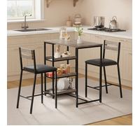 Ensemble table cuisine 3 pièces gris 2 chaises rembourrées fer bois rangement compact petit espace appartement condo salle à manger