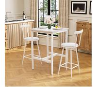 Ensemble Table de Bar 1 Table + 2 Tabourets, Table Haute Mange-Debout Cuisine Salle à Manger Salon 60x60x92 cm, Blanc