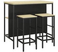 Ensemble table de bar 2 tabourets style industriel - 2 étagères - acier noir aspect bois clair Beige G
