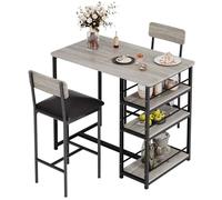 Ensemble Table de Bar 3 pièces, Table à Manger avec 2 chaises pour Cuisine, Salle à Manger, Bistro, etc. Table Haute avec Cadre en métal et 2 chaises avec Dossier et Rembourrage (Gris)