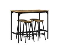 Ensemble table de bar 4 tabourets style industriel métal noir aspect bois vieilli