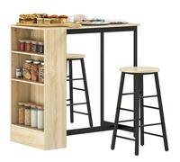 Ensemble table de bar avec tabourets - HOMCOM - compartiments ouverts, étagère réglable et repose-pieds, chêne et noir