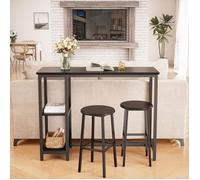 Ensemble Table de Bar - BEALIFE - Mange Debout - 2 tabourets - 2 étagères - Noir