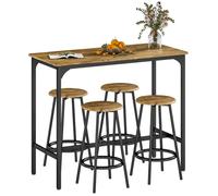 HOMCOM Ensemble Table de Bar bistrot avec 4 tabourets de Bar, Ensemble Table Haute Cuisine et tabourets, avec Repose-Pieds, Style Moderne, structutre en métal, pour Cuisine, Salle à Manger, Marron