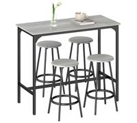 Ensemble table de bar bistrot - HOMCOM - avec 4 tabourets de bar - avec repose-pieds - style moderne, structutre en métal - gris