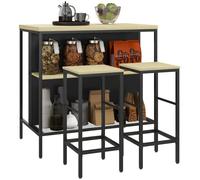 Ensemble table de bar et 2 tabourets style industriel avec šŠtagššre de rangement, repose-pieds, mšŠtal noir et aspect bois