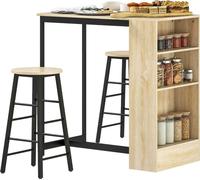 Ensemble table de bar et tabourets Fortuna Lai, 3 pièces. Ensemble table de bar avec table de cuisine, espace de rangement, 2 tabourets, repose-pieds, style moderne, ensemble repas peu encombrant pour
