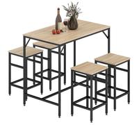 HOMCOM Ensemble Table de Bar Industriel + 4 tabourets Repose-Pieds en Bois Couleur Chêne Clair Cadre en métal Noir