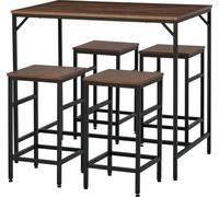 Ensemble table de bar industriel + 4 tabourets repose-pieds en bois couleur chšºne cadre en mšŠtal noir