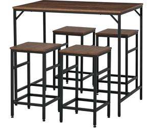 Ensemble table de bar industriel + 4 tabourets repose-pieds en bois couleur chšºne cadre en mšŠtal noir