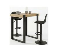 Ensemble table de bar PHOENIX bois et noir et 2 tabourets KARL noir pied noir