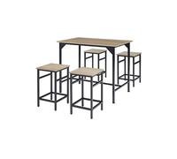 Table haute - TECTAKE - Ensemble de bar EDINBURGH au style industiel en bois en acier avec table et 4 tabourets - Bois clair