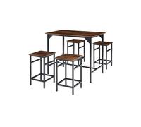 Table haute - TECTAKE - Ensemble de bar EDINBURGH au style industiel en bois en acier avec table et 4 tabourets - Bois foncé