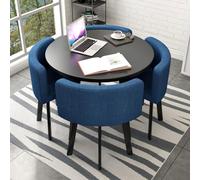 Ensemble table de conférence ronde moderne avec 4 chaises peu encombrantes pour cuisine, bureau, café et salon, rembourrage doux en coton et lin