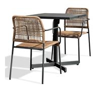 Ensemble Table de jardin & 2 Fauteuils Louise & Marceau 74cm Anthracite & Marron