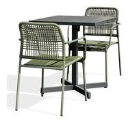 Ensemble Table de jardin & 2 Fauteuils Louise & Marceau 74cm Anthracite & Vert Olive