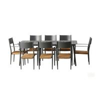 Ensemble Table De Jardin 200 Cm Et 8 Fauteuils Gris Foncé Effet Rotin Canberra Gris