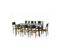 Ensemble table de jardin 200 cm et 8 fauteuils kaki effet rotin CANBERRA