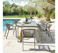 Ensemble table de jardin DOMILLY + 10 fauteuils empilables RIU Café places - Aluminium traité époxy Hespéride