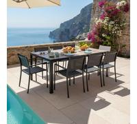 Ensemble table de jardin en aluminium effet bois et 8 fauteuils gris - Oviala Tivoli