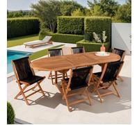 Ensemble table de jardin en teck + 6 chaises en corde - GARDENA