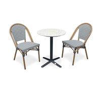 Ensemble Table de Jardin en Terrazzo & 2 Chaises Bistro 60cm Bleu