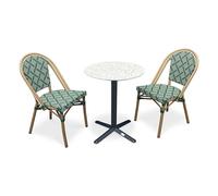 Ensemble Table de Jardin en Terrazzo & 2 Chaises Bistro 60cm Vert