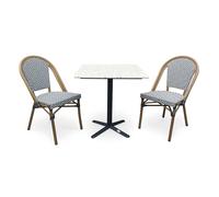 Ensemble Table de Jardin en Terrazzo & 2 Chaises Bistro 70cm Bleu