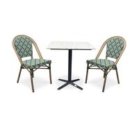Ensemble Table de Jardin en Terrazzo & 2 Chaises Bistro 70cm Vert