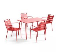 Ensemble table de jardin et 4 fauteuils en métal rouge - Oviala Palavas