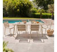 Ensemble table de jardin et 6 fauteuils en métal taupe - Oviala Palavas