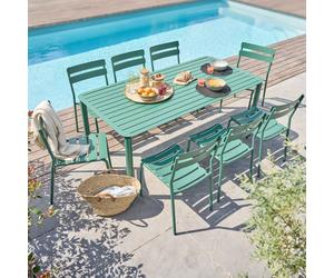 Ensemble table de jardin et 8 chaises vert foncé - Oviala Almada