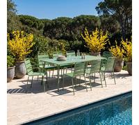 Ensemble table de jardin et 8 fauteuils en métal vert cactus - Oviala Palavas